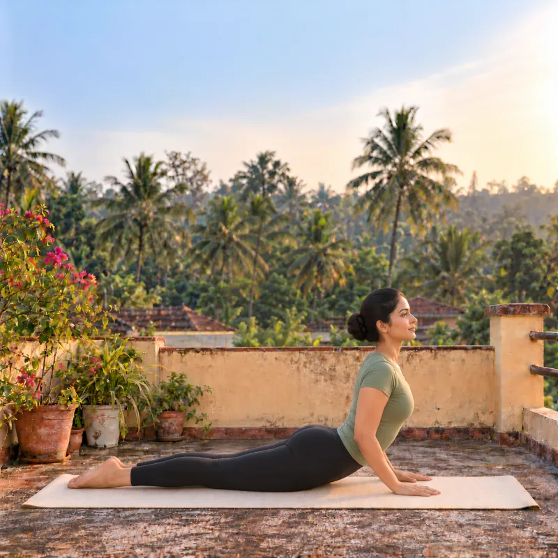 Woman demonstrating Bhujaṅgāsana, cobra pose