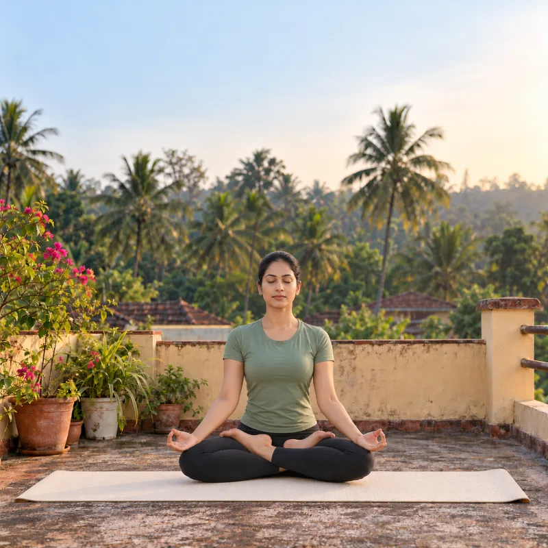 Woman demonstrating Padmāsana, lotus pose