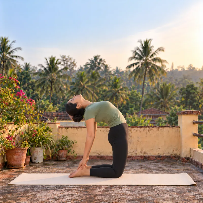 Woman demonstrating Uṣṭrāsana, camel pose