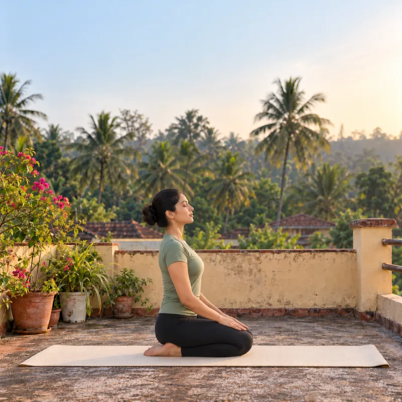 Woman demonstrating Vajrāsana, thunderbolt pose