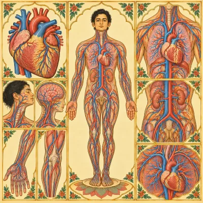 An anatomical drawing of the heart and blood vessels